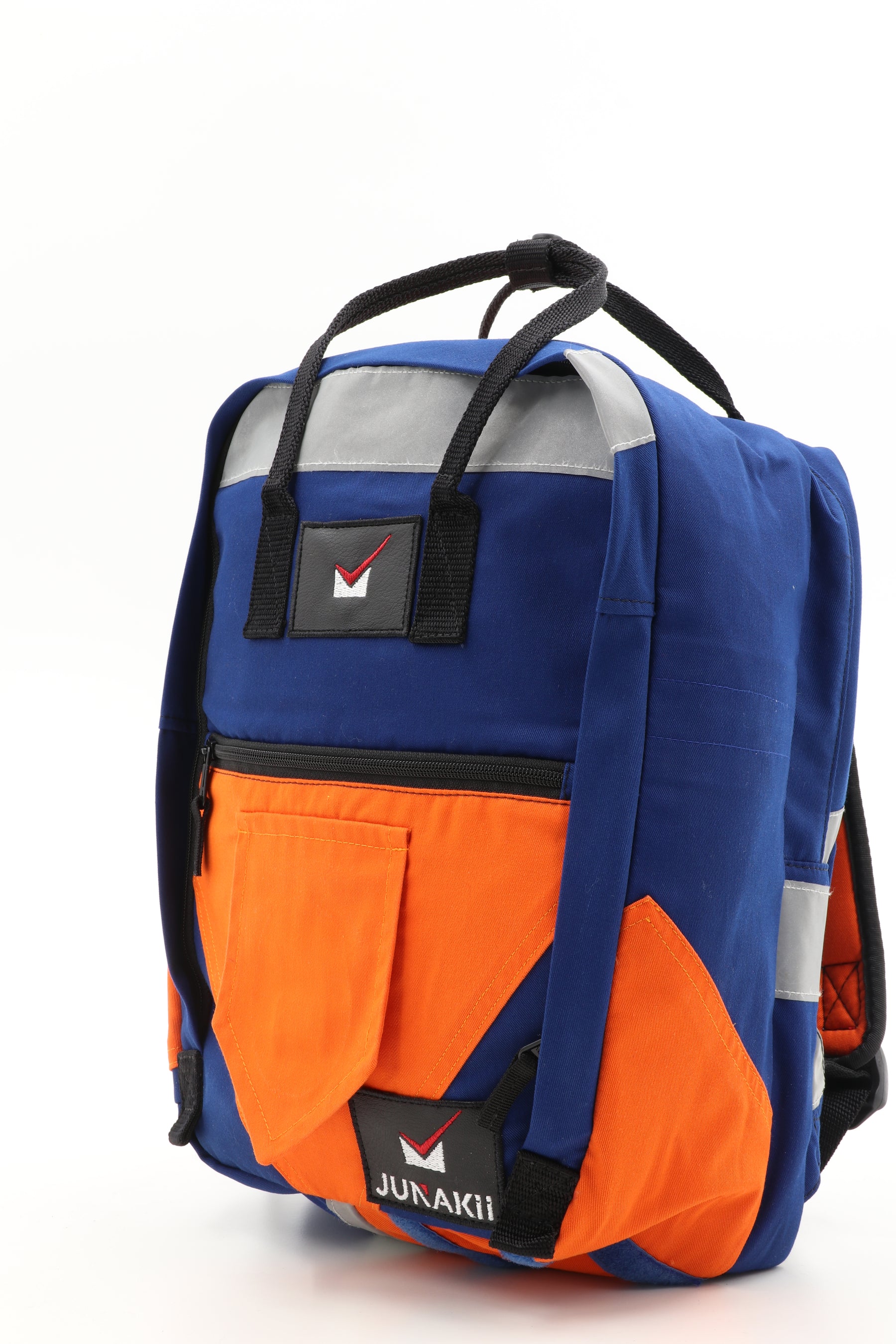 Laptop Rucksack blau orange aus upgecycelter Feuerwehrkleidung 38x27x13cm
