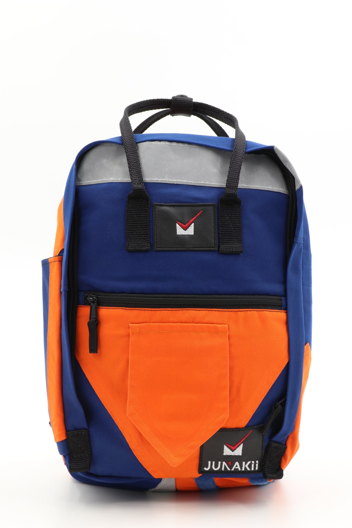 Laptop Rucksack blau orange aus upgecycelter Feuerwehrkleidung 38x27x13cm