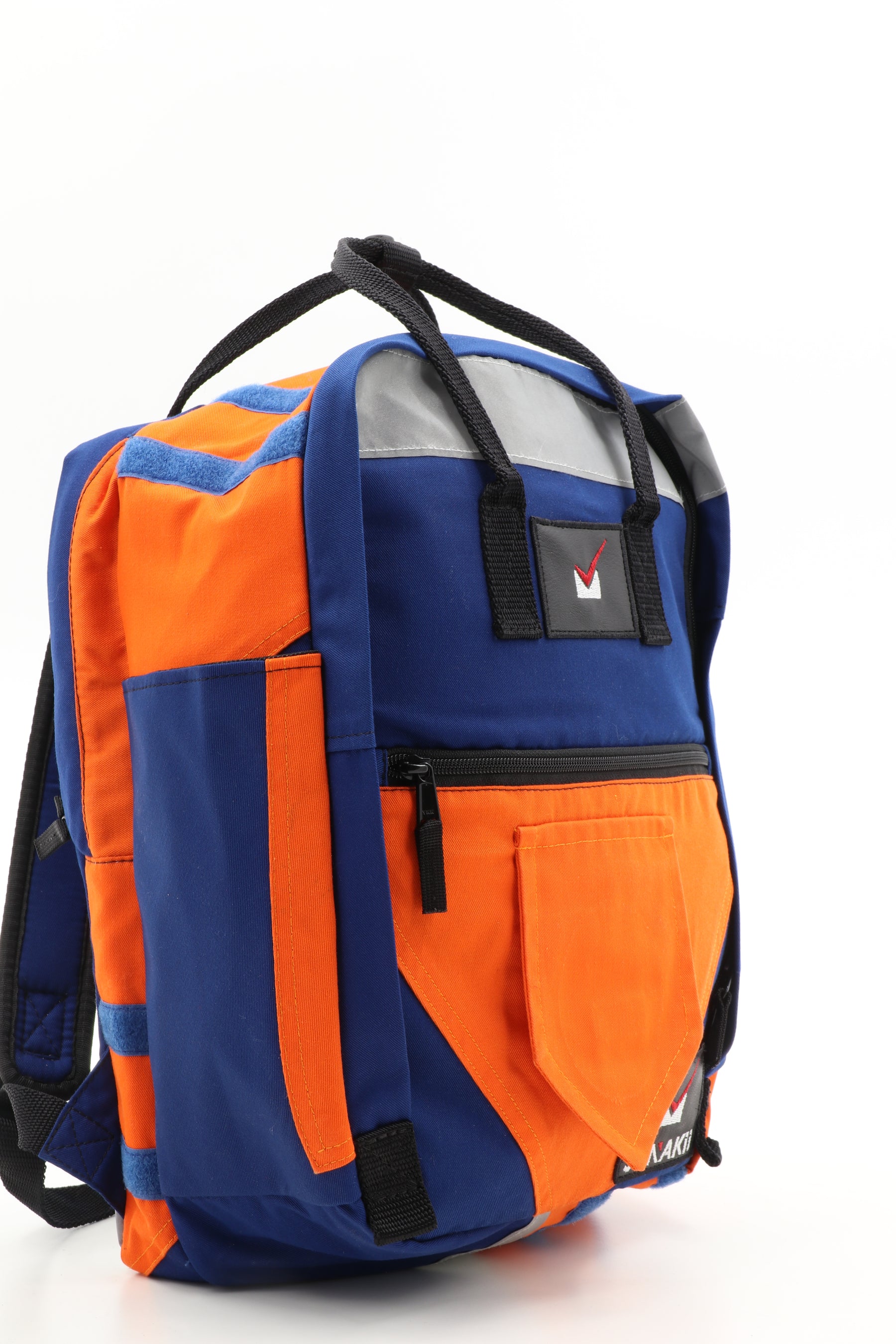 Laptop Rucksack blau orange aus upgecycelter Feuerwehrkleidung 38x27x13cm