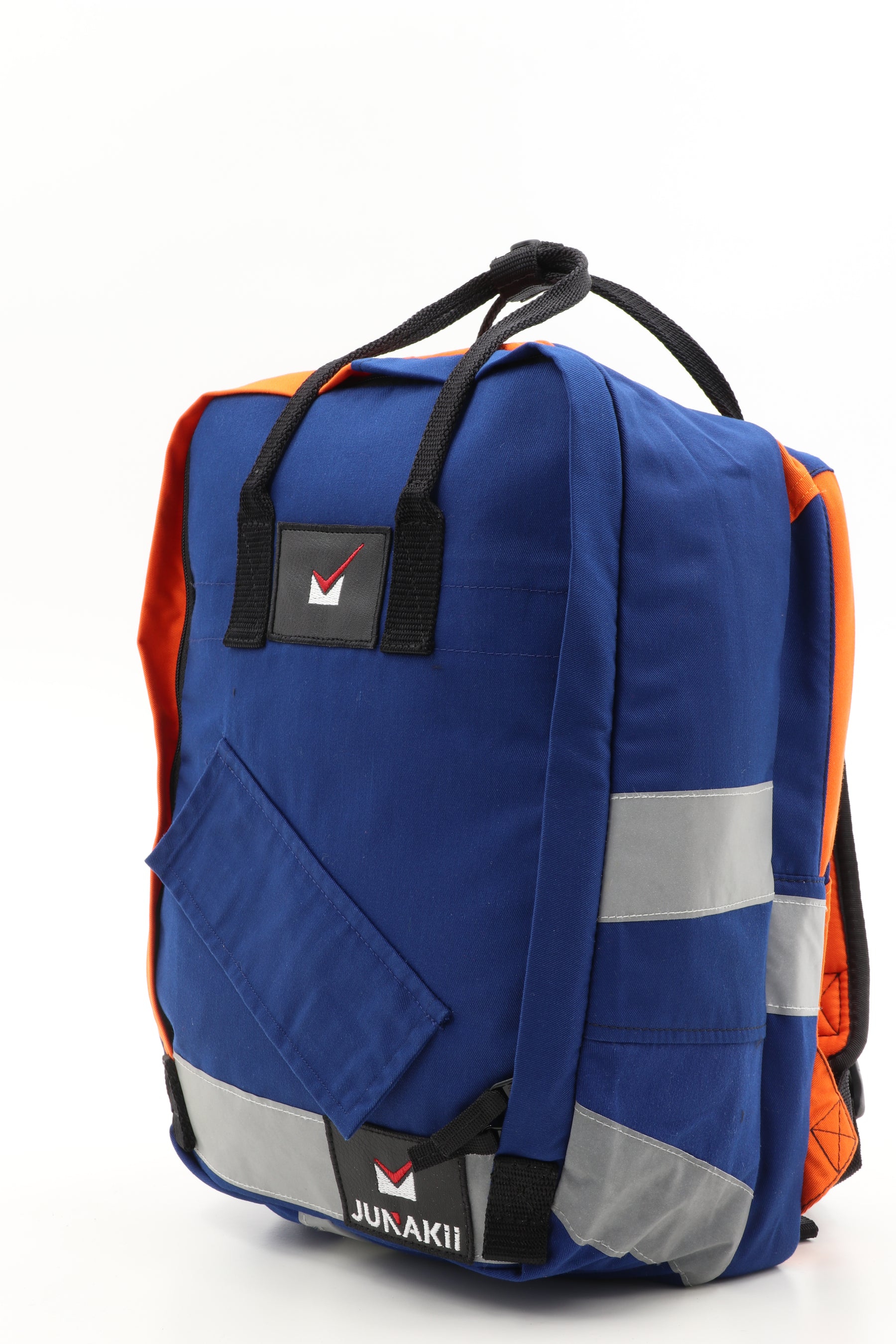 Laptop Rucksack blau orange aus upgecycelter Feuerwehrkleidung 38x27x13cm