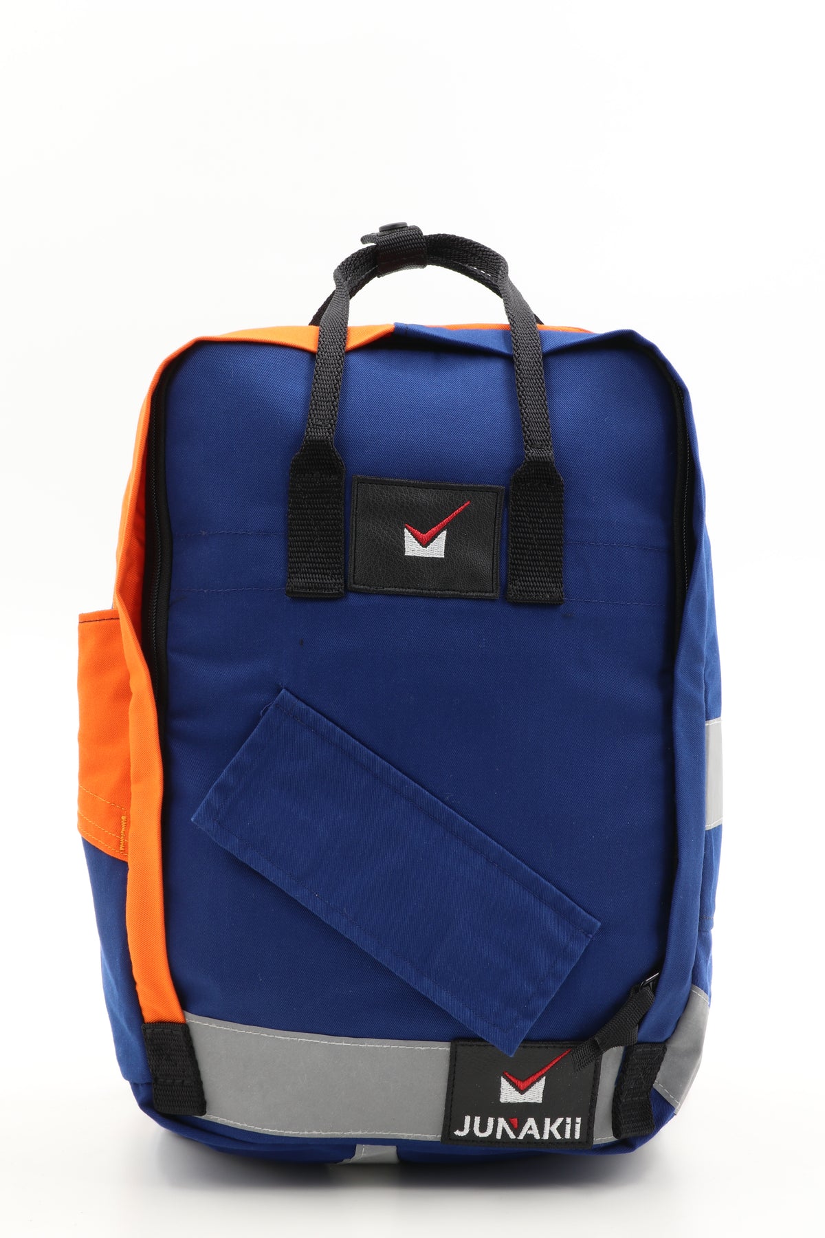 Laptop Rucksack blau orange aus upgecycelter Feuerwehrkleidung 38x27x13cm