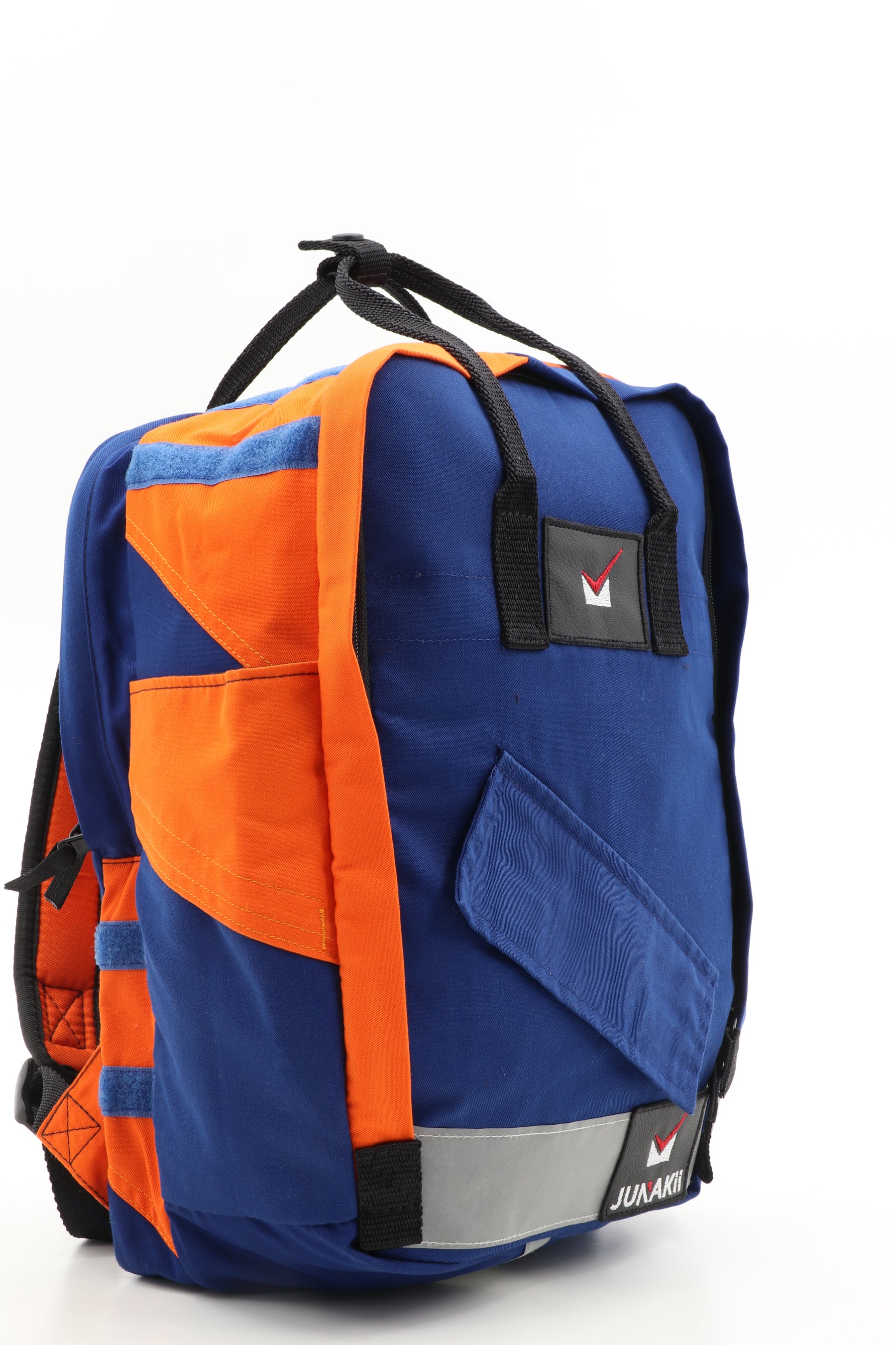Laptop Rucksack blau orange aus upgecycelter Feuerwehrkleidung 38x27x13cm