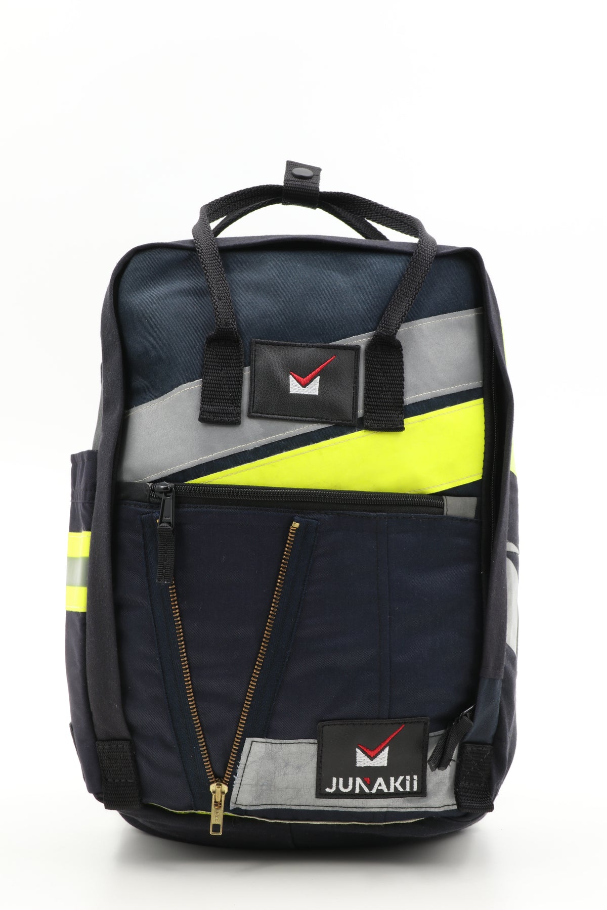 Laptop Rucksack schwarz gelb aus upgecycelter Feuerwehrkleidung 38x27x13cm