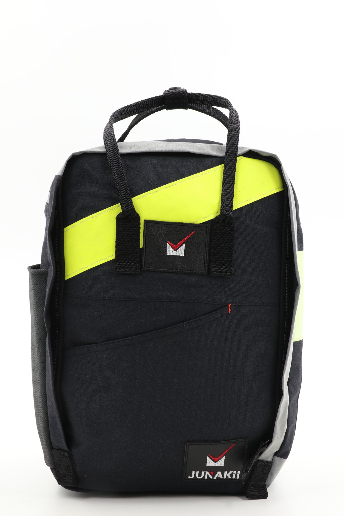 Laptop Rucksack schwarz gelb aus upgecycelter Feuerwehrkleidung 38x27x13cm