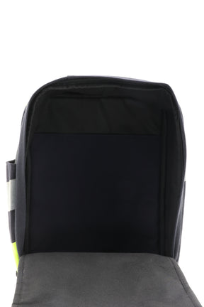 Laptop Rucksack schwarz gelb aus upgecycelter Feuerwehrkleidung 38x27x13cm