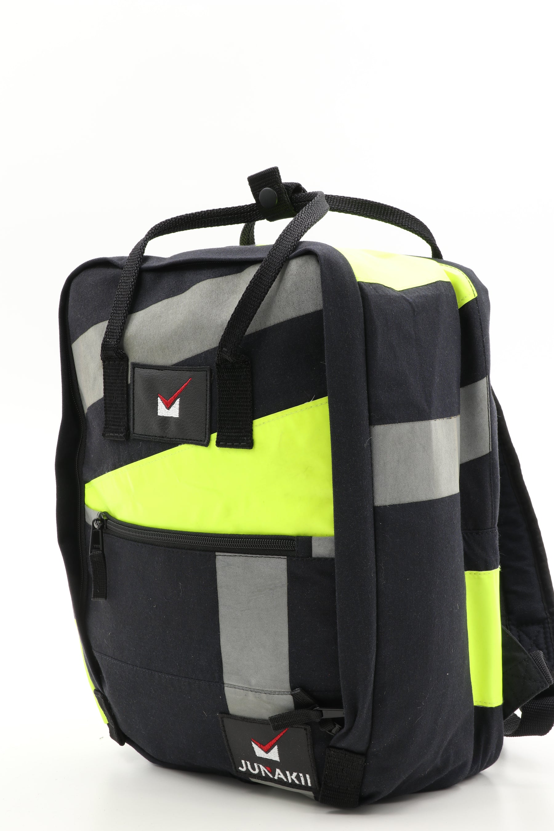Laptop Rucksack schwarz gelb aus upgecycelter Feuerwehrkleidung 38x27x13cm