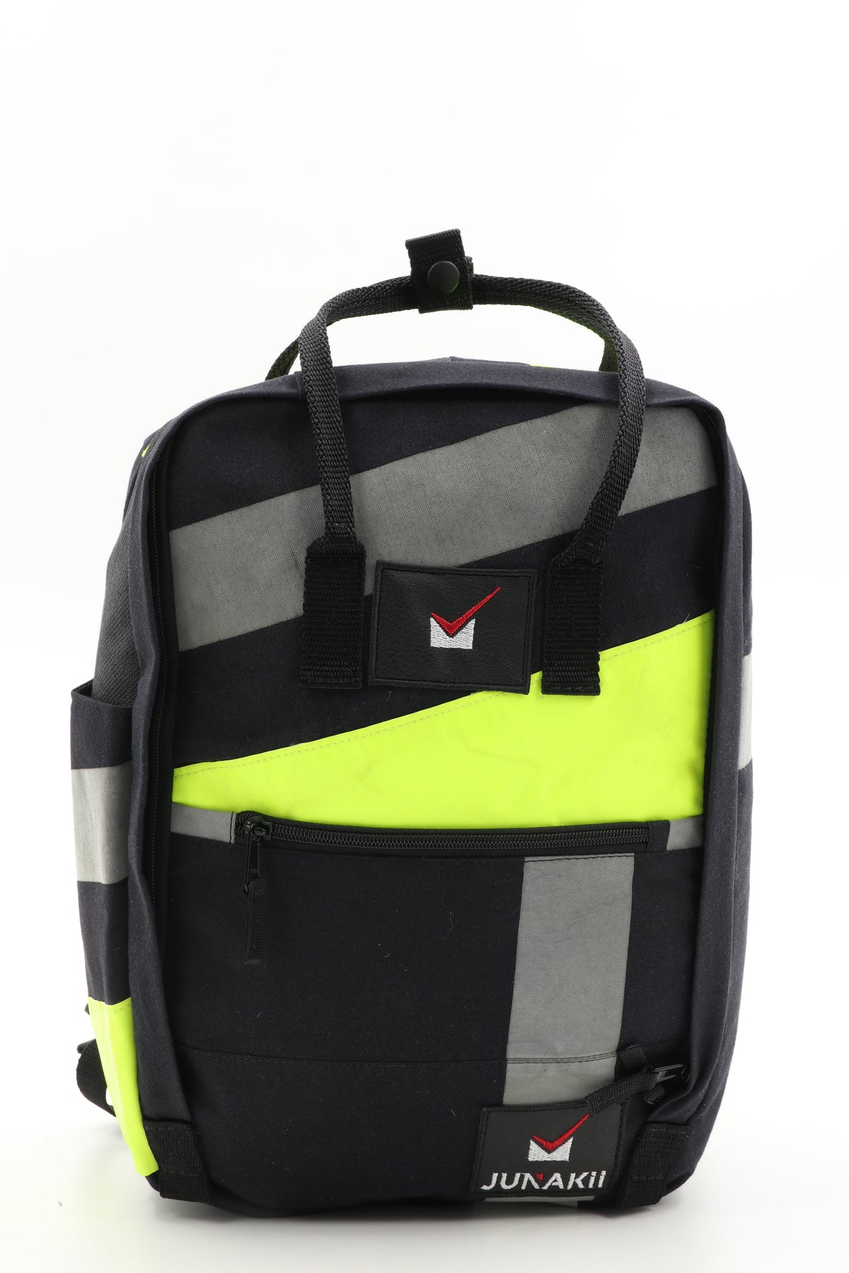 Laptop Rucksack schwarz gelb aus upgecycelter Feuerwehrkleidung 38x27x13cm