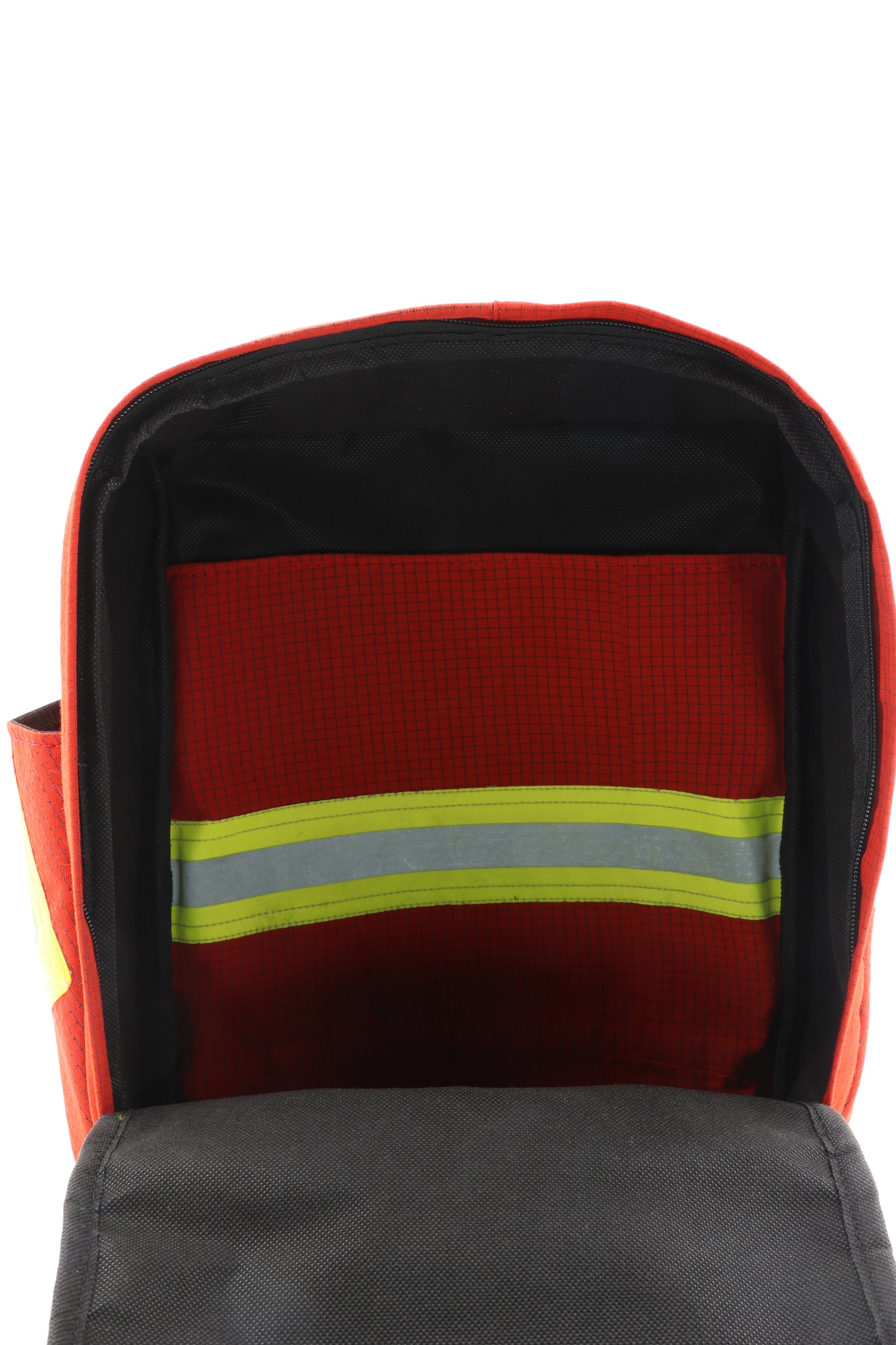 Laptop Rucksack rot gelb aus upgecycelter Feuerwehrkleidung 38x27x13cm