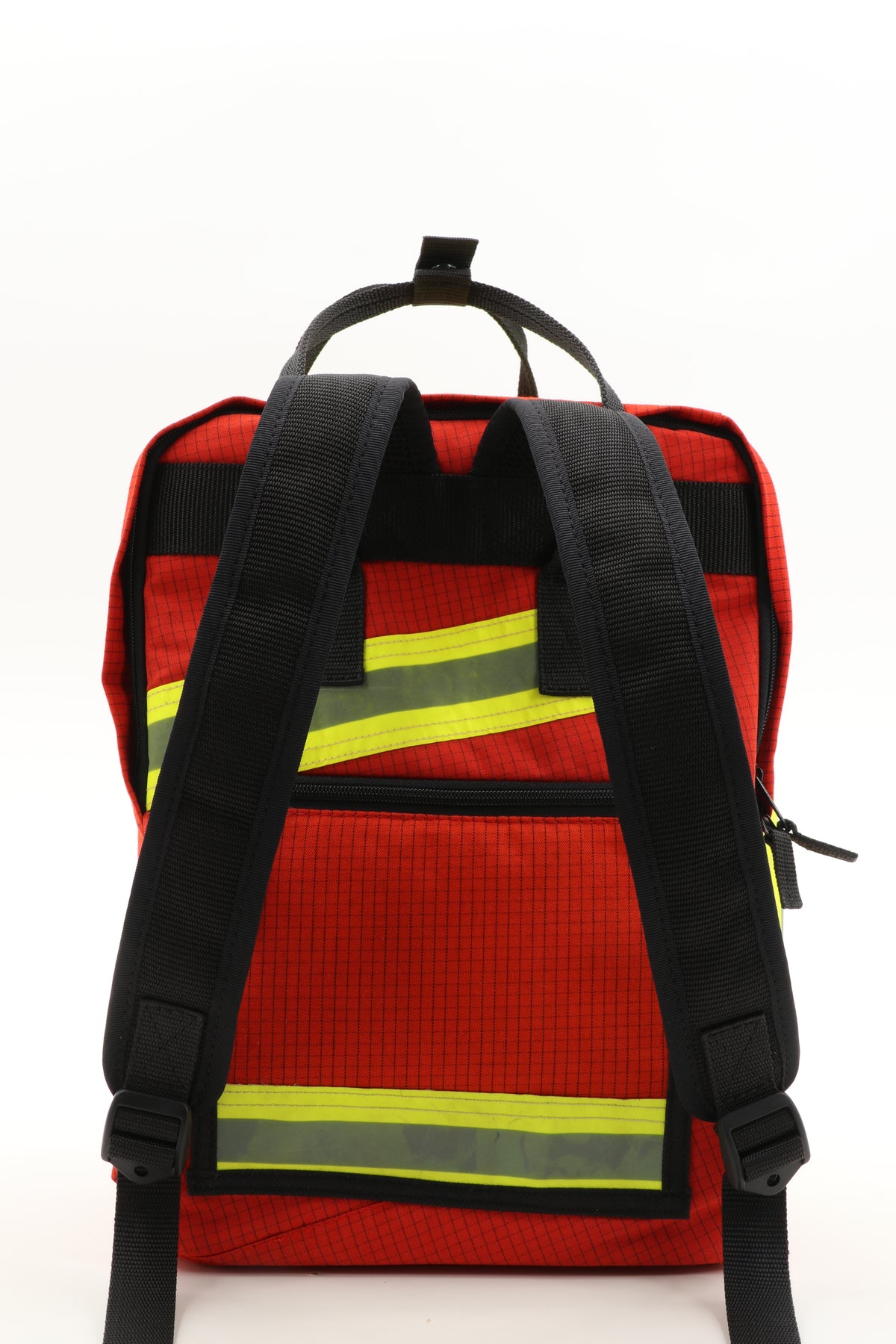 Laptop Rucksack rot gelb aus upgecycelter Feuerwehrkleidung 38x27x13cm