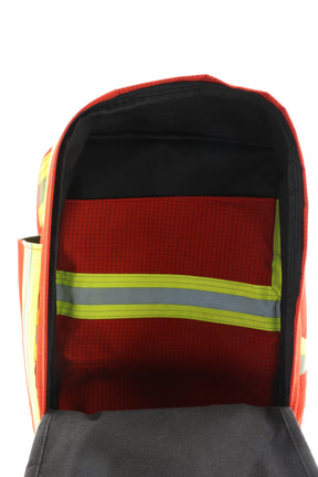 Laptop Rucksack rot gelb aus upgecycelter Feuerwehrkleidung 38x27x13cm
