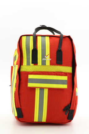 Laptop Rucksack rot gelb aus upgecycelter Feuerwehrkleidung 38x27x13cm