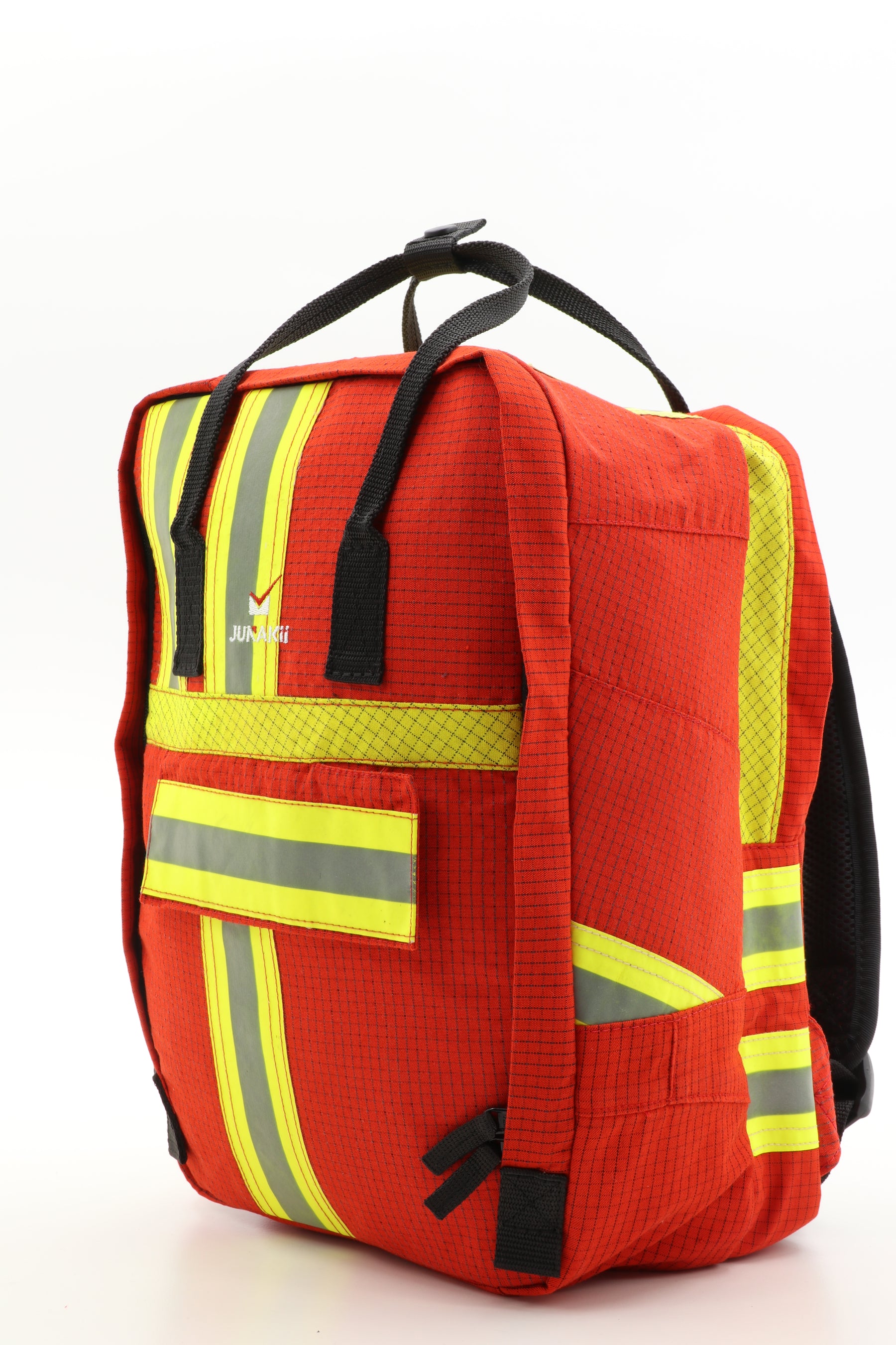 Laptop Rucksack rot gelb aus upgecycelter Feuerwehrkleidung 38x27x13cm