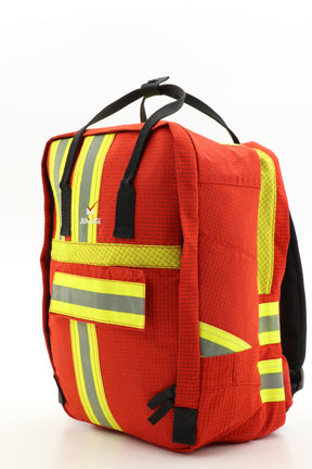 Laptop Rucksack rot gelb aus upgecycelter Feuerwehrkleidung 38x27x13cm