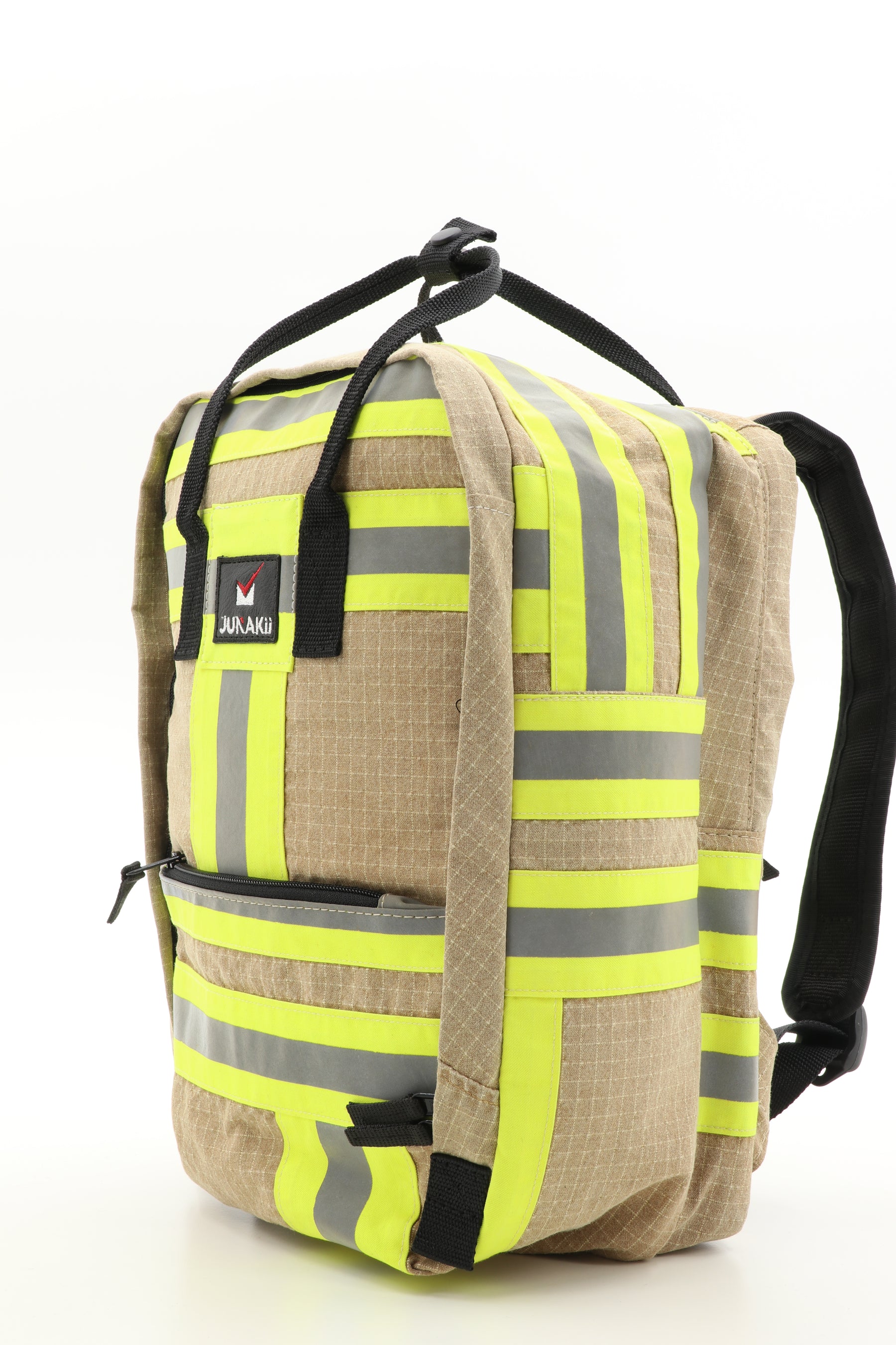 Laptop Rucksack beige aus upgecycelter Feuerwehrkleidung 38x27x13cm
