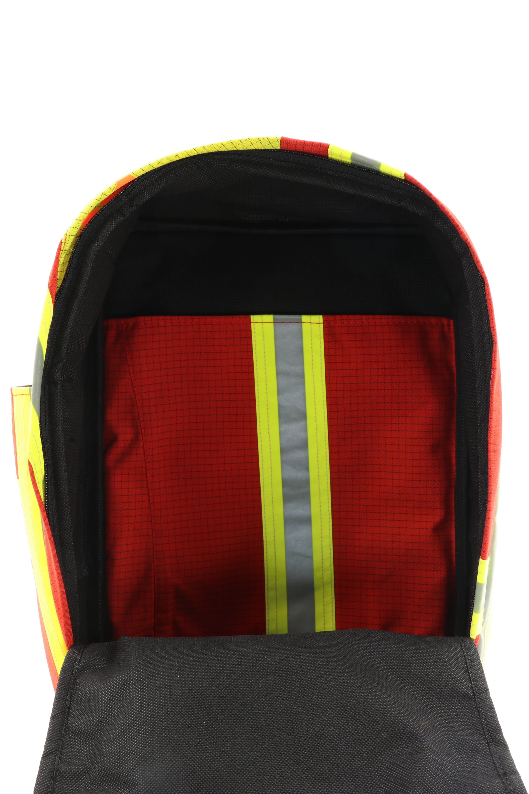 Laptop Rucksack rot gelb aus upgecycelter Feuerwehrkleidung 38x27x13cm