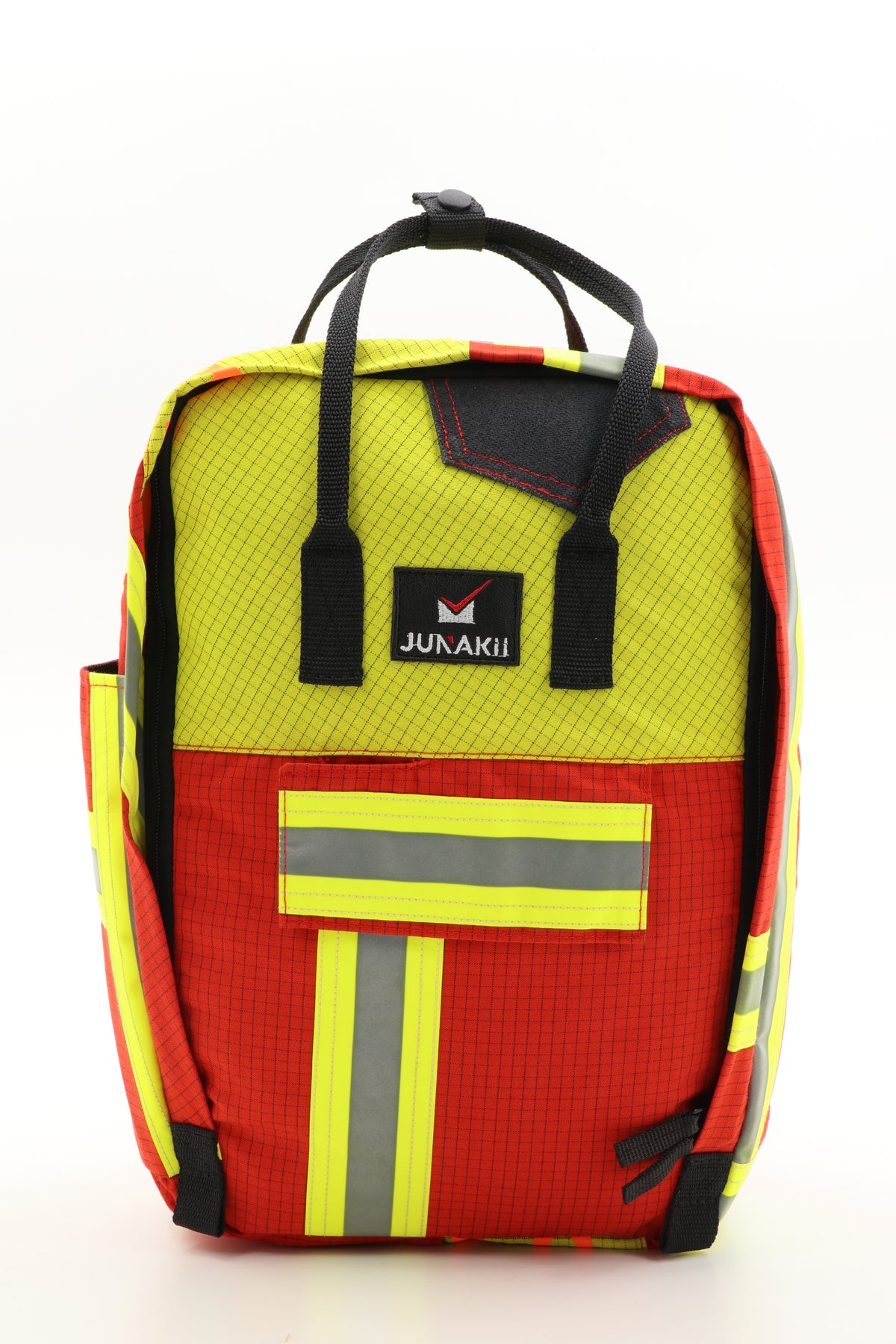 Laptop Rucksack rot gelb aus upgecycelter Feuerwehrkleidung 38x27x13cm