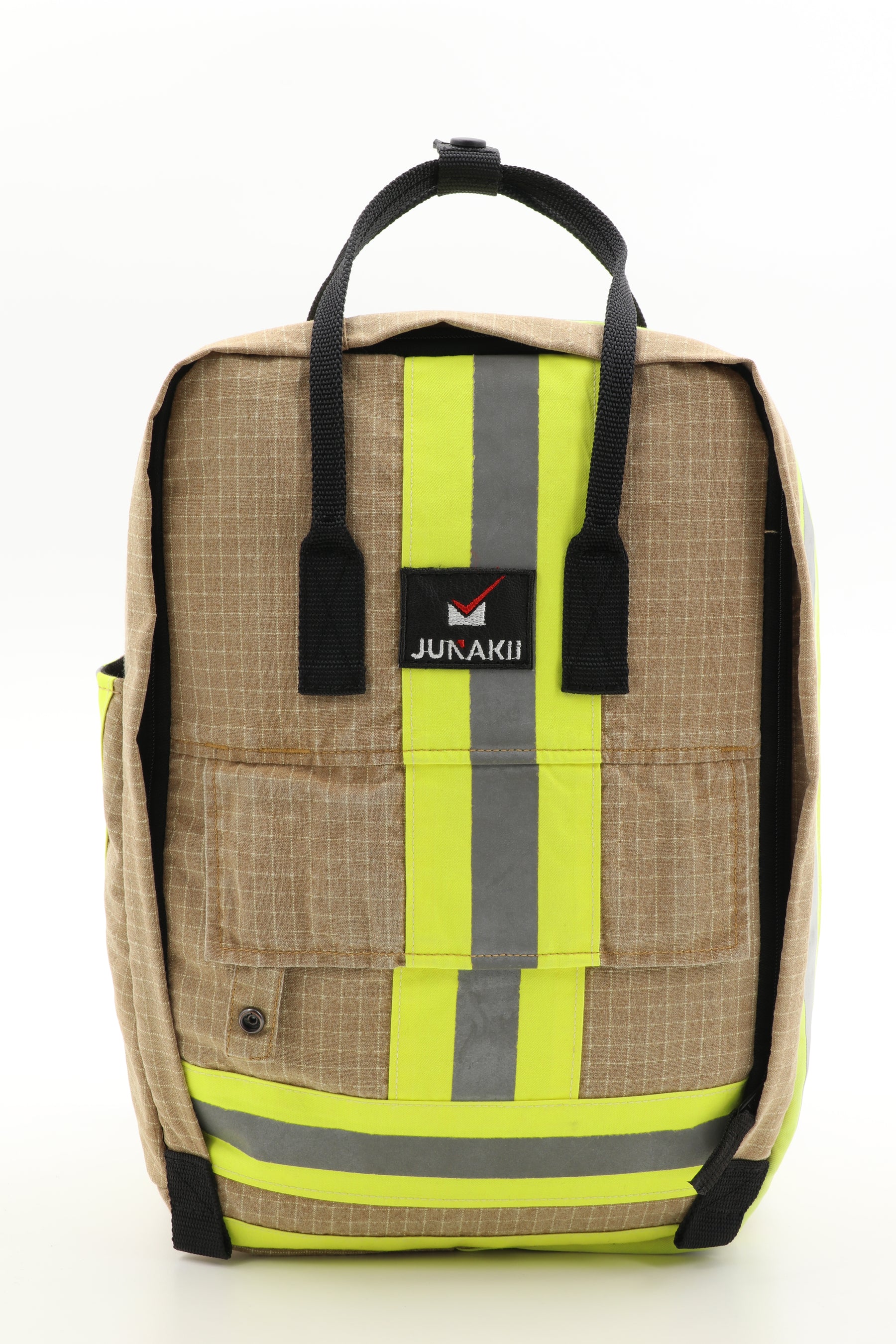 Laptop Rucksack beige aus upgecycelter Feuerwehrkleidung 38x27x13cm
