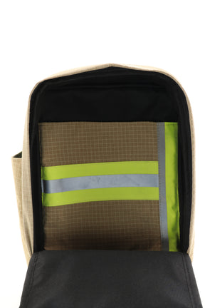 Laptop Rucksack beige aus upgecycelter Feuerwehrkleidung 38x27x13cm