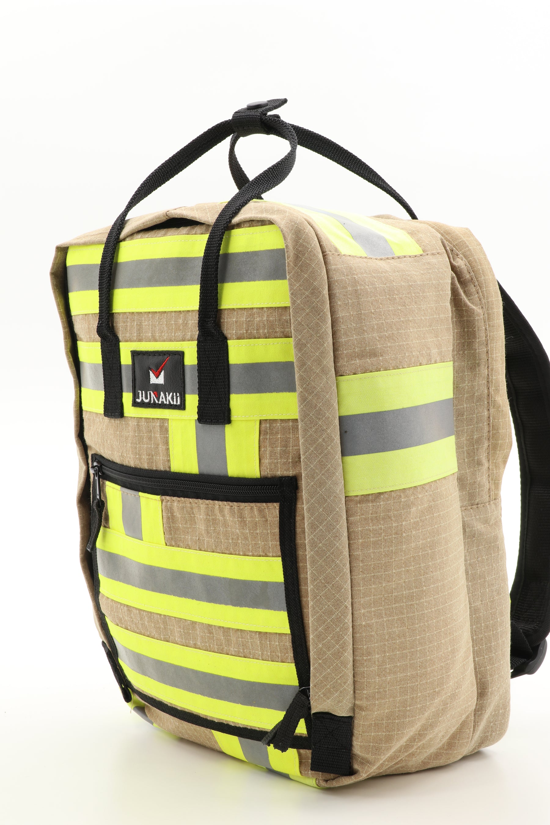 Laptop Rucksack beige aus upgecycelter Feuerwehrkleidung 38x27x13cm