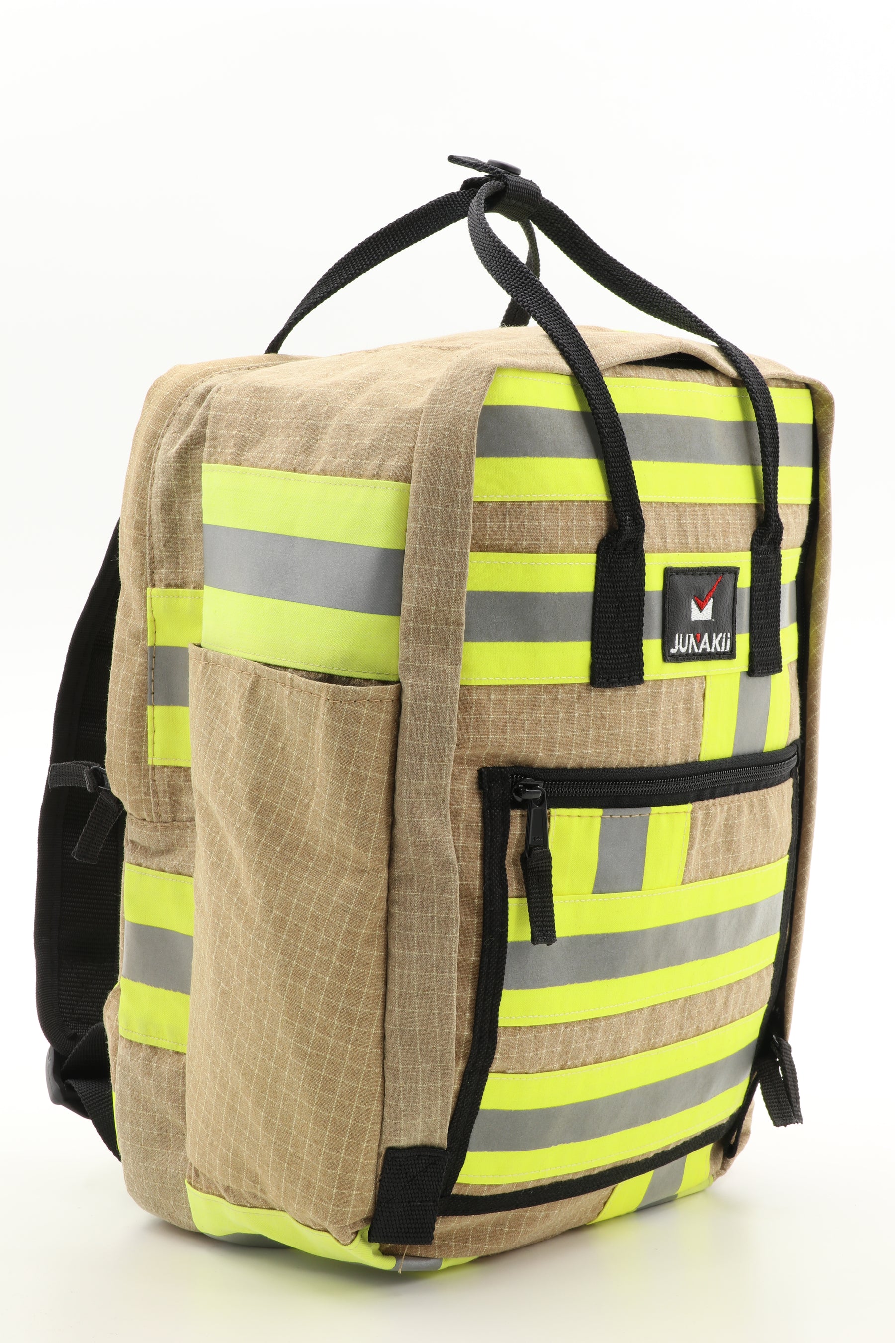 Laptop Rucksack beige aus upgecycelter Feuerwehrkleidung 38x27x13cm