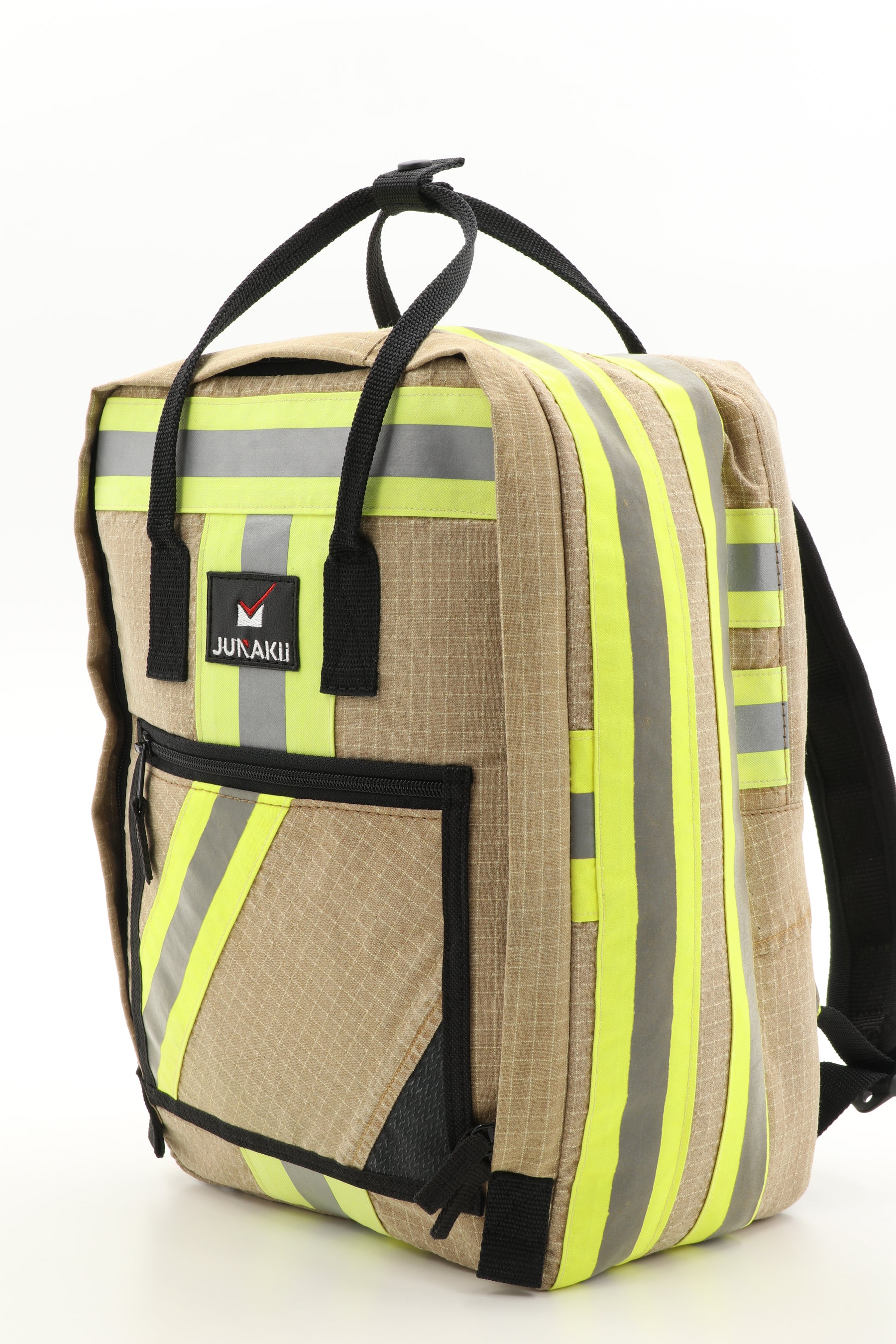 Laptop Rucksack beige aus upgecycelter Feuerwehrkleidung 38x27x13cm