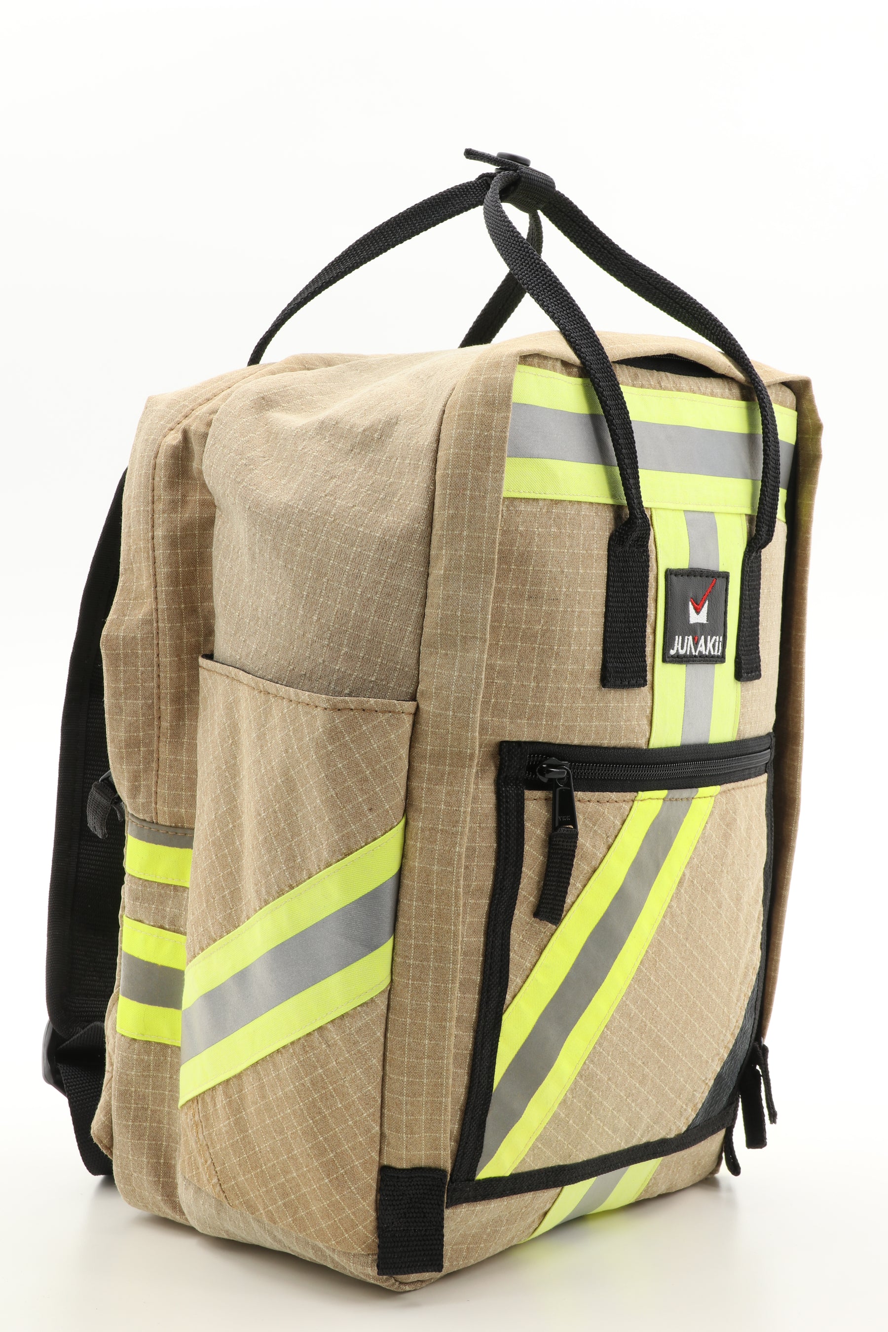 Laptop Rucksack beige aus upgecycelter Feuerwehrkleidung 38x27x13cm