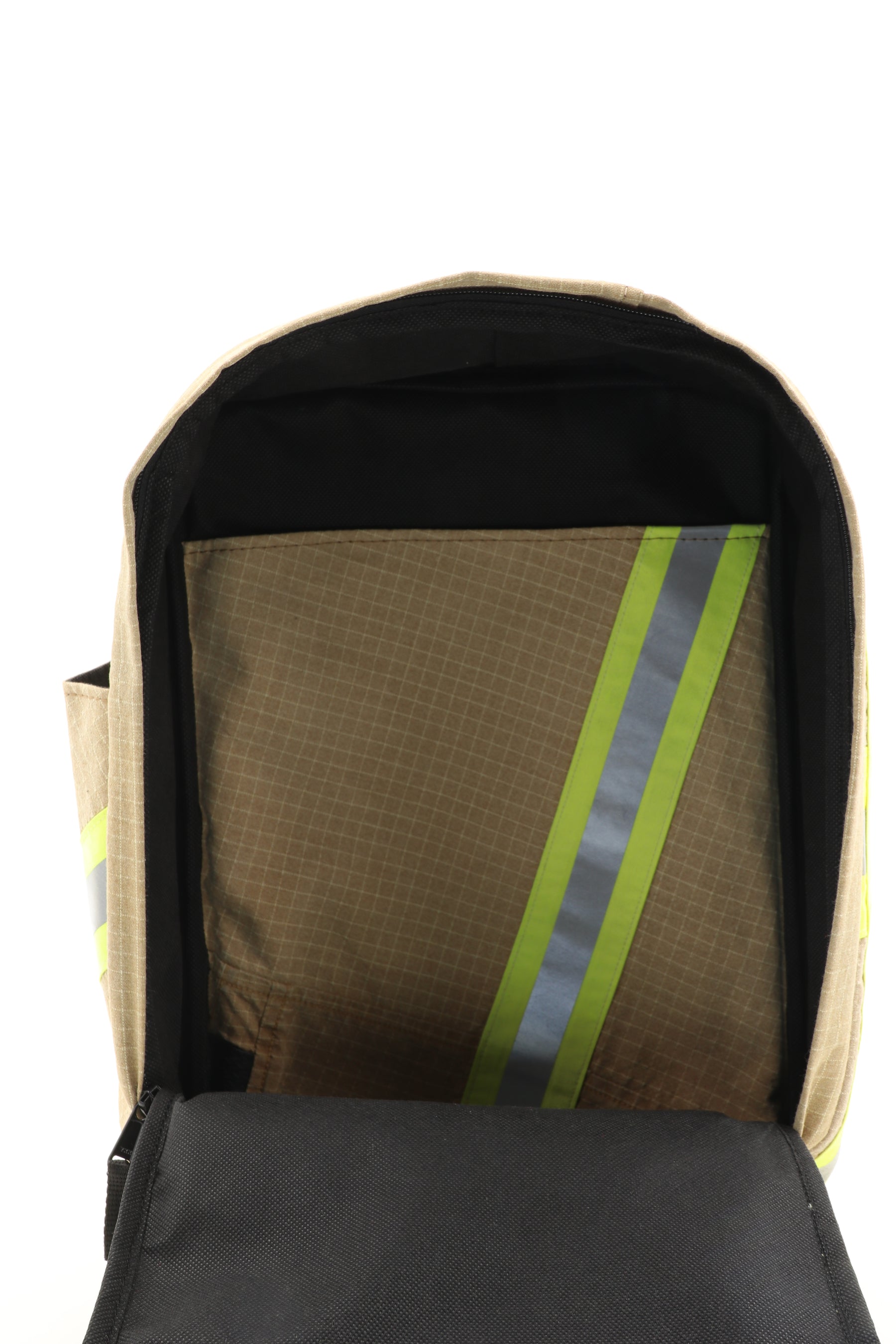 Laptop Rucksack beige aus upgecycelter Feuerwehrkleidung 38x27x13cm
