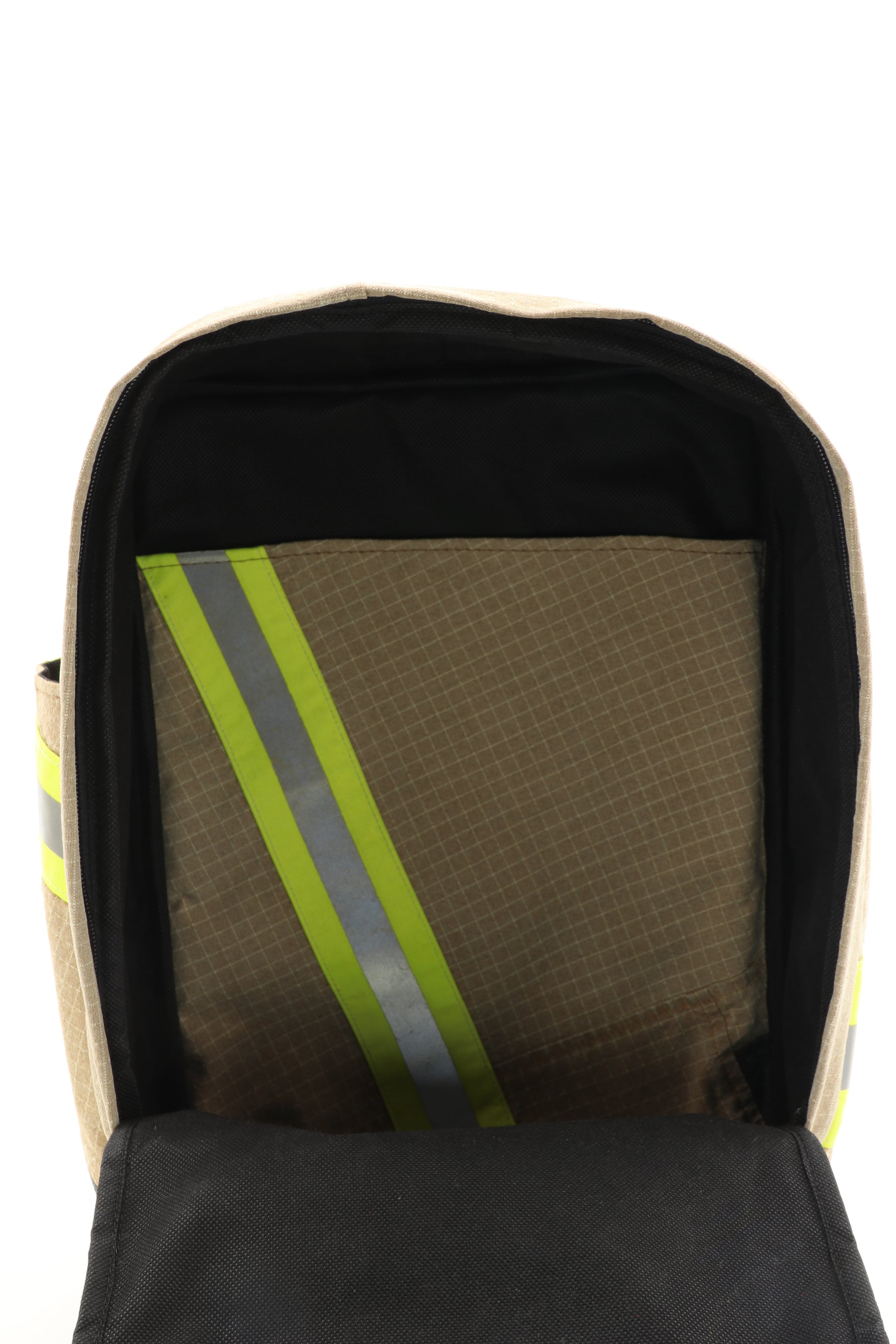 Laptop Rucksack beige aus upgecycelter Feuerwehrkleidung 38x27x13cm
