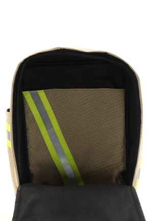 Laptop Rucksack beige aus upgecycelter Feuerwehrkleidung 38x27x13cm