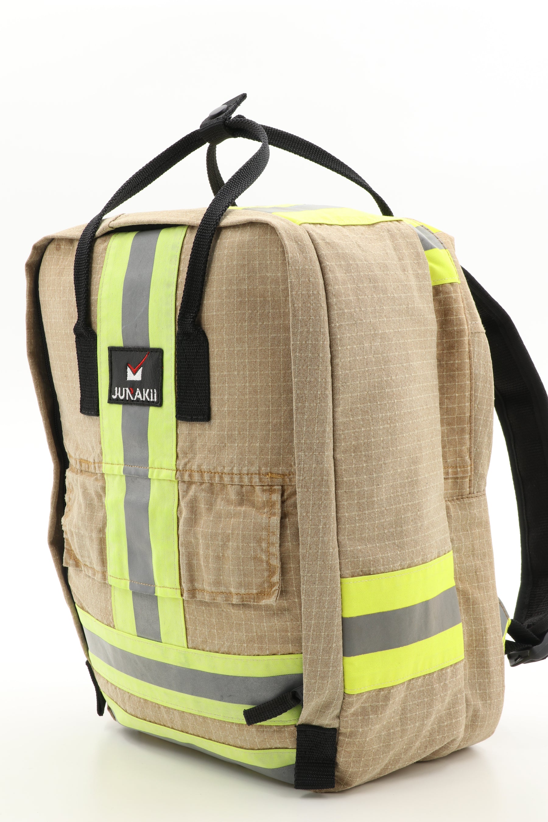 Laptop Rucksack beige aus upgecycelter Feuerwehrkleidung 38x27x13cm
