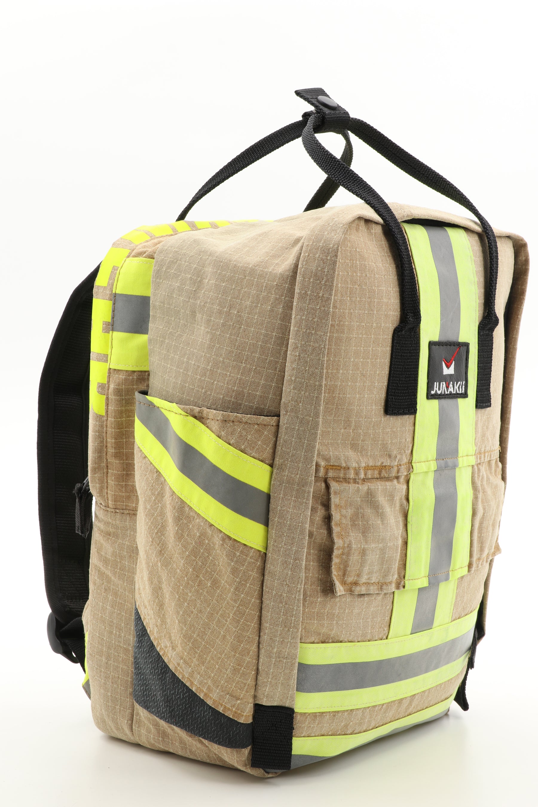 Laptop Rucksack beige aus upgecycelter Feuerwehrkleidung 38x27x13cm