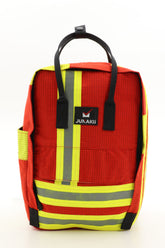 Laptop Rucksack rot gelb aus upgecycelter Feuerwehrkleidung 38x27x13cm
