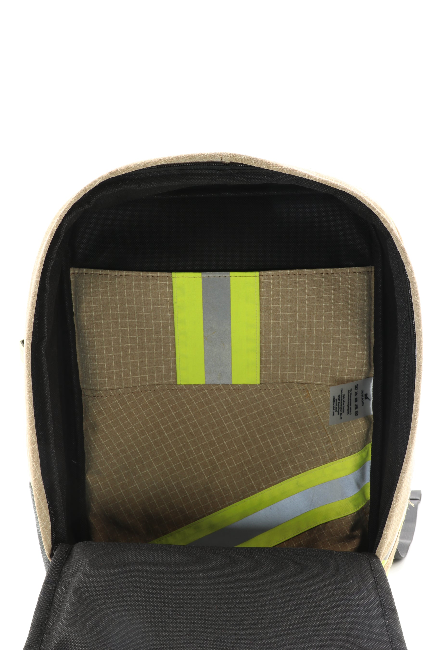 Laptop Rucksack beige aus upgecycelter Feuerwehrkleidung 38x27x13cm