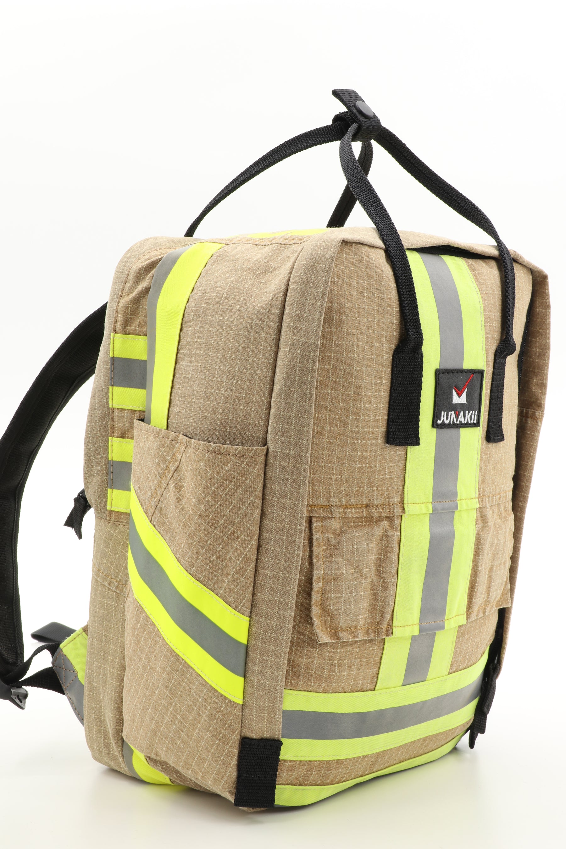 Laptop Rucksack beige aus upgecycelter Feuerwehrkleidung 38x27x13cm