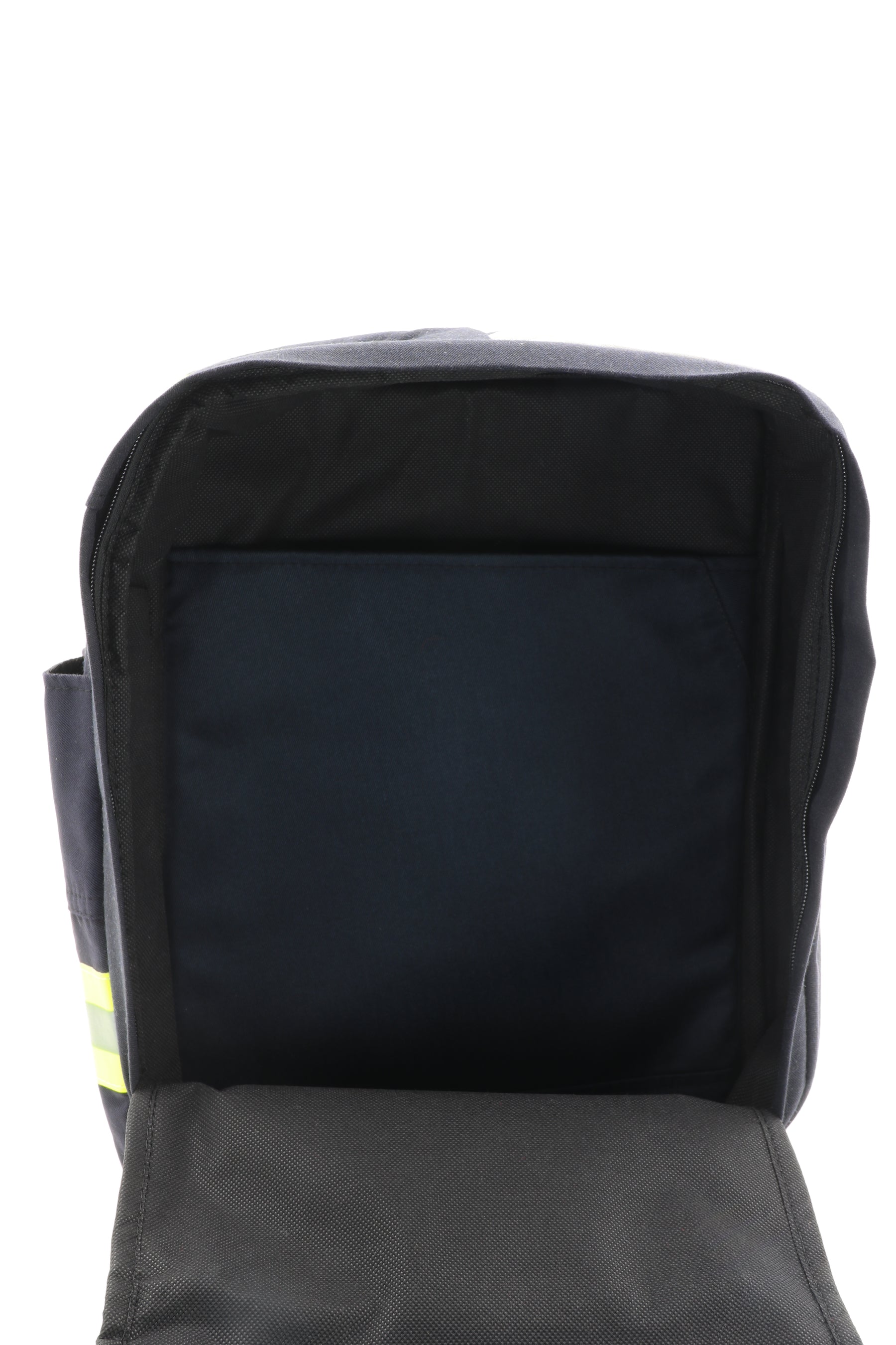 Laptop Rucksack schwarz gelb aus upgecycelter Feuerwehrkleidung 38x27x13cm