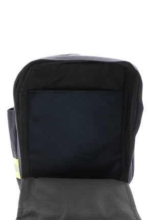 Laptop Rucksack schwarz gelb aus upgecycelter Feuerwehrkleidung 38x27x13cm