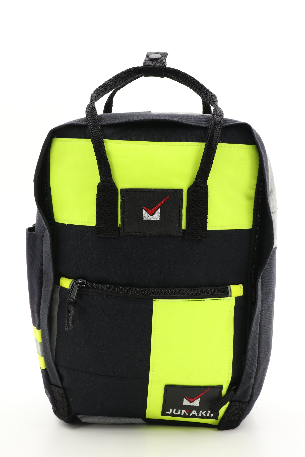 Laptop Rucksack schwarz gelb aus upgecycelter Feuerwehrkleidung 38x27x13cm