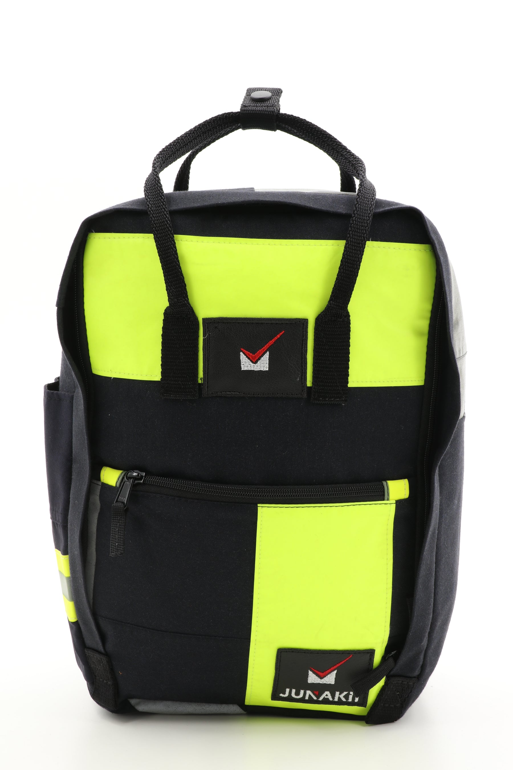 Laptop Rucksack schwarz gelb aus upgecycelter Feuerwehrkleidung 38x27x13cm
