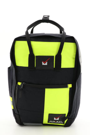 Laptop Rucksack schwarz gelb aus upgecycelter Feuerwehrkleidung 38x27x13cm
