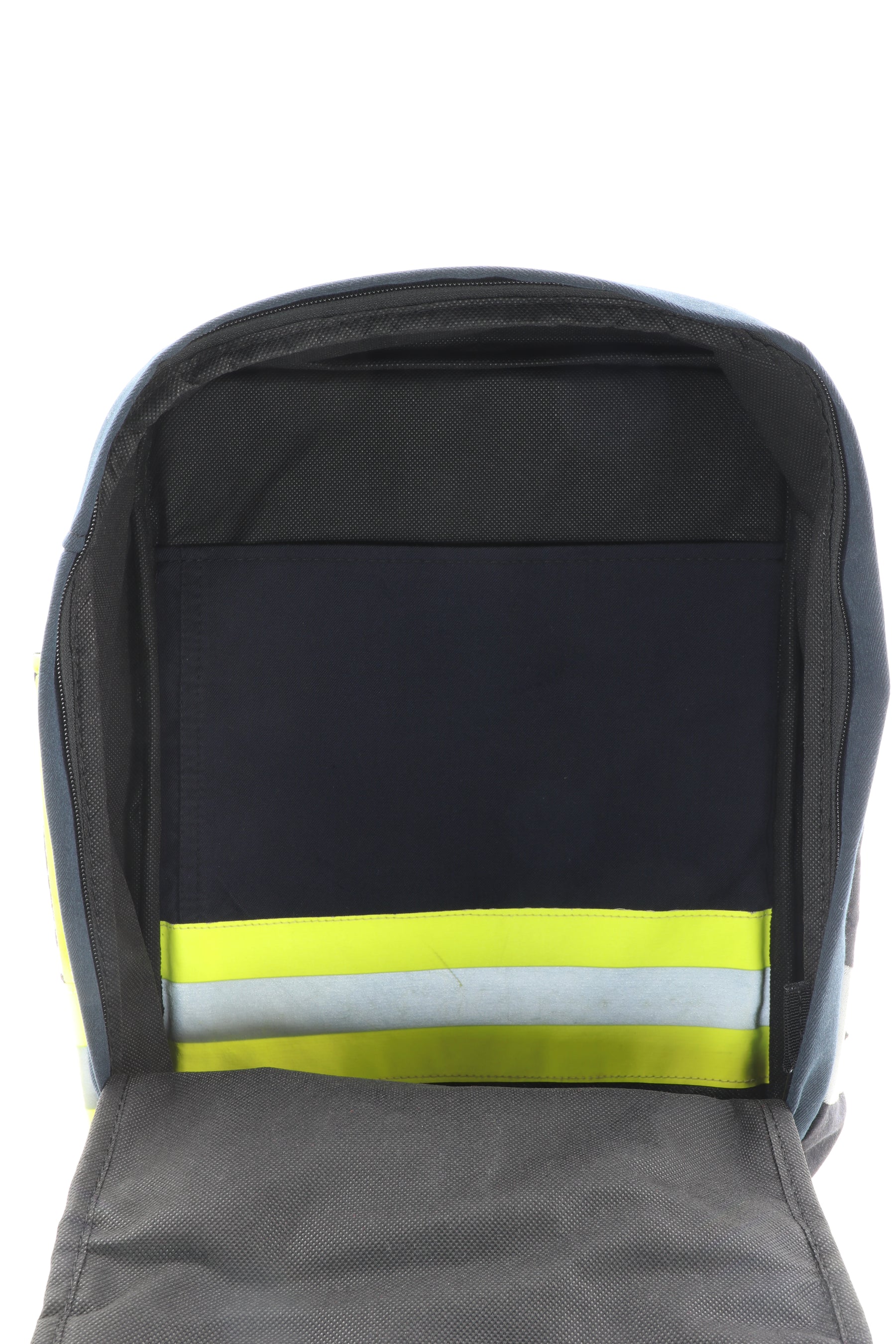 Laptop Rucksack schwarz gelb aus upgecycelter Feuerwehrkleidung 38x27x13cm