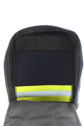 Laptop Rucksack schwarz gelb aus upgecycelter Feuerwehrkleidung 38x27x13cm