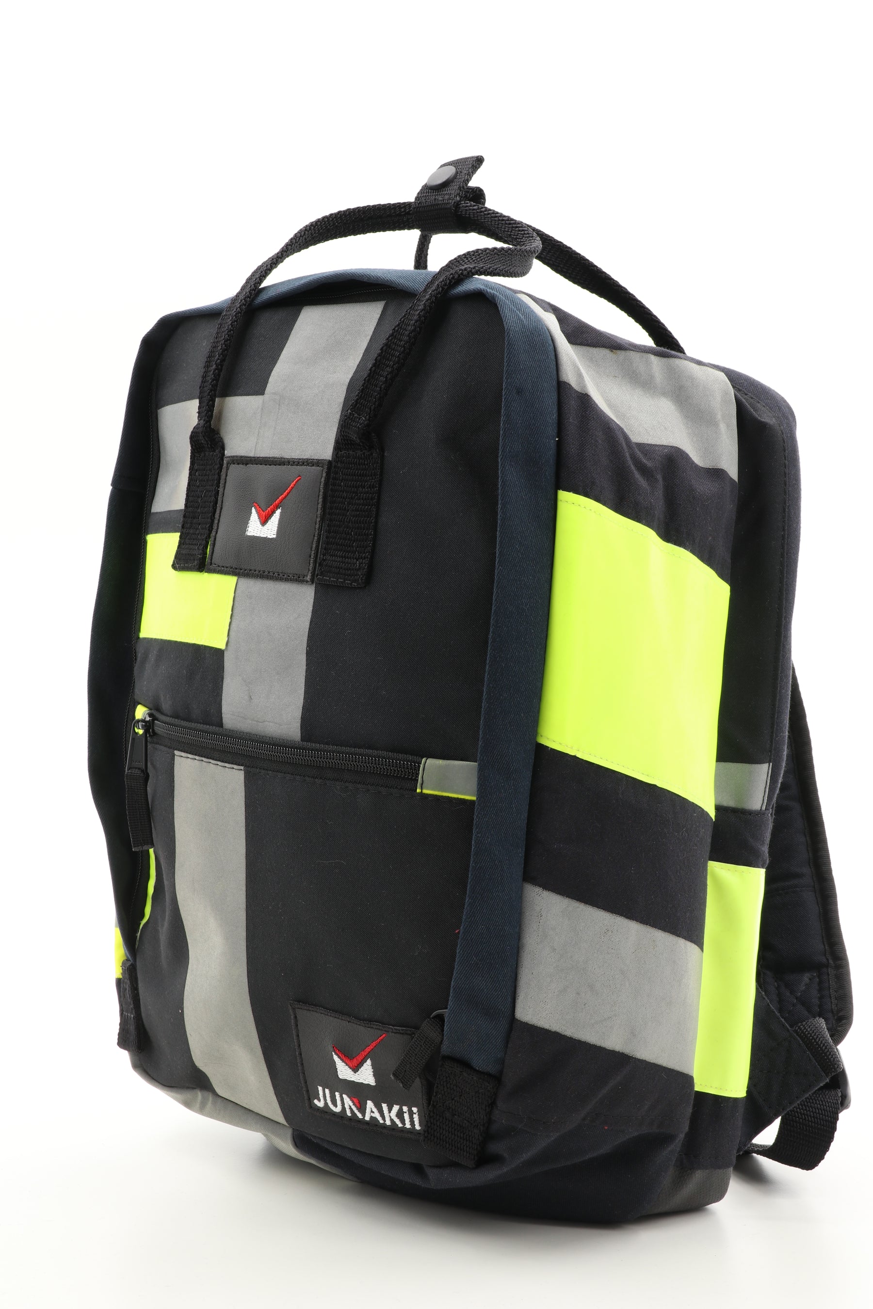 Laptop Rucksack schwarz gelb aus upgecycelter Feuerwehrkleidung 38x27x13cm