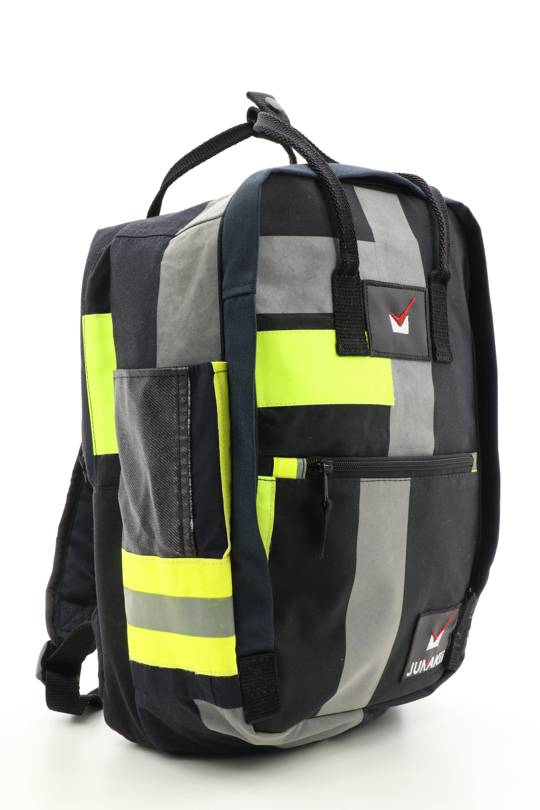 Laptop Rucksack schwarz gelb aus upgecycelter Feuerwehrkleidung 38x27x13cm