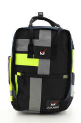 Laptop Rucksack schwarz gelb aus upgecycelter Feuerwehrkleidung 38x27x13cm