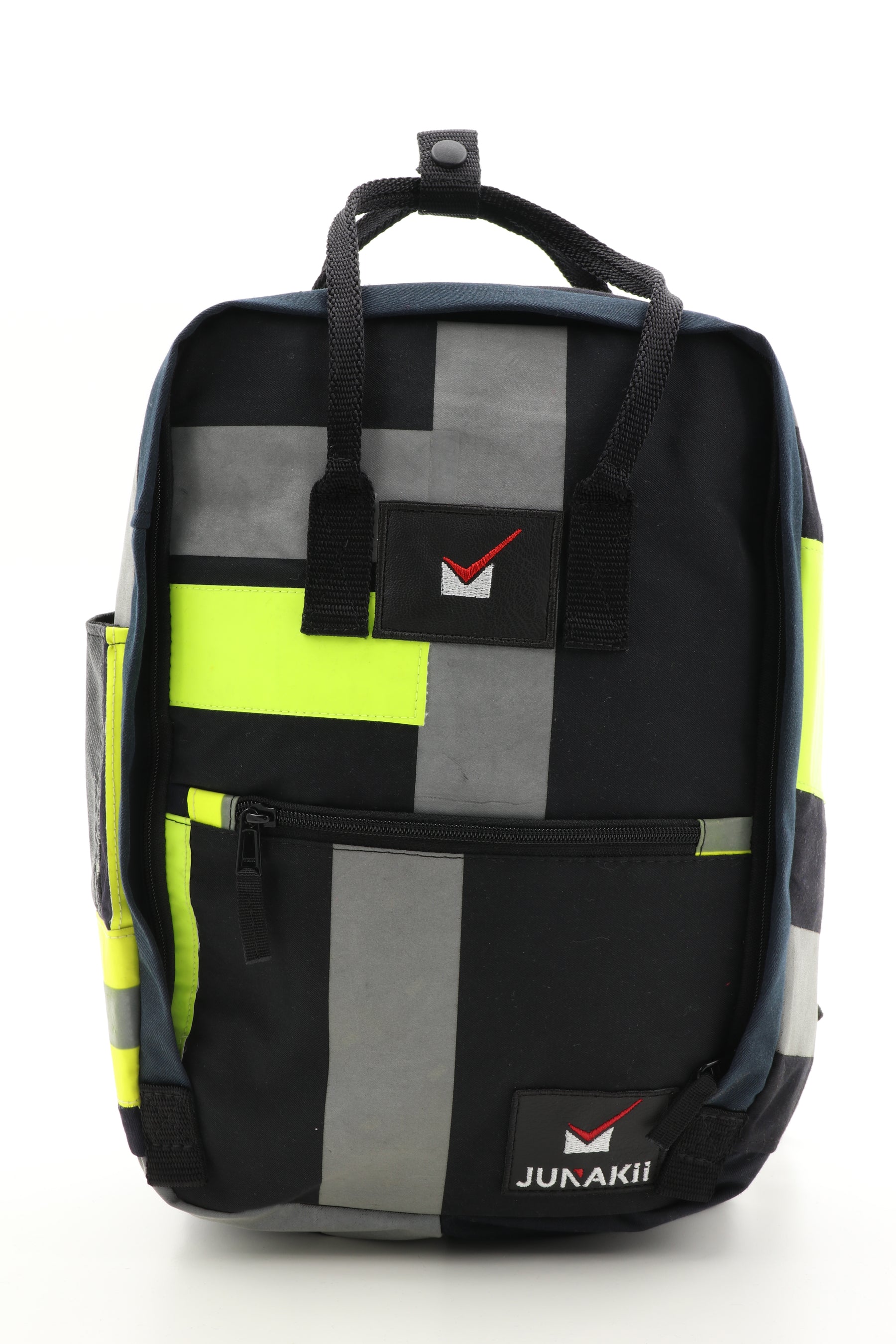 Laptop Rucksack schwarz gelb aus upgecycelter Feuerwehrkleidung 38x27x13cm