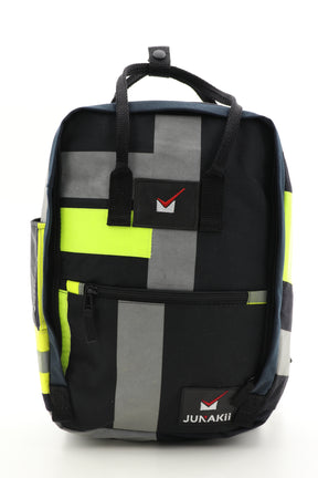 Laptop Rucksack schwarz gelb aus upgecycelter Feuerwehrkleidung 38x27x13cm