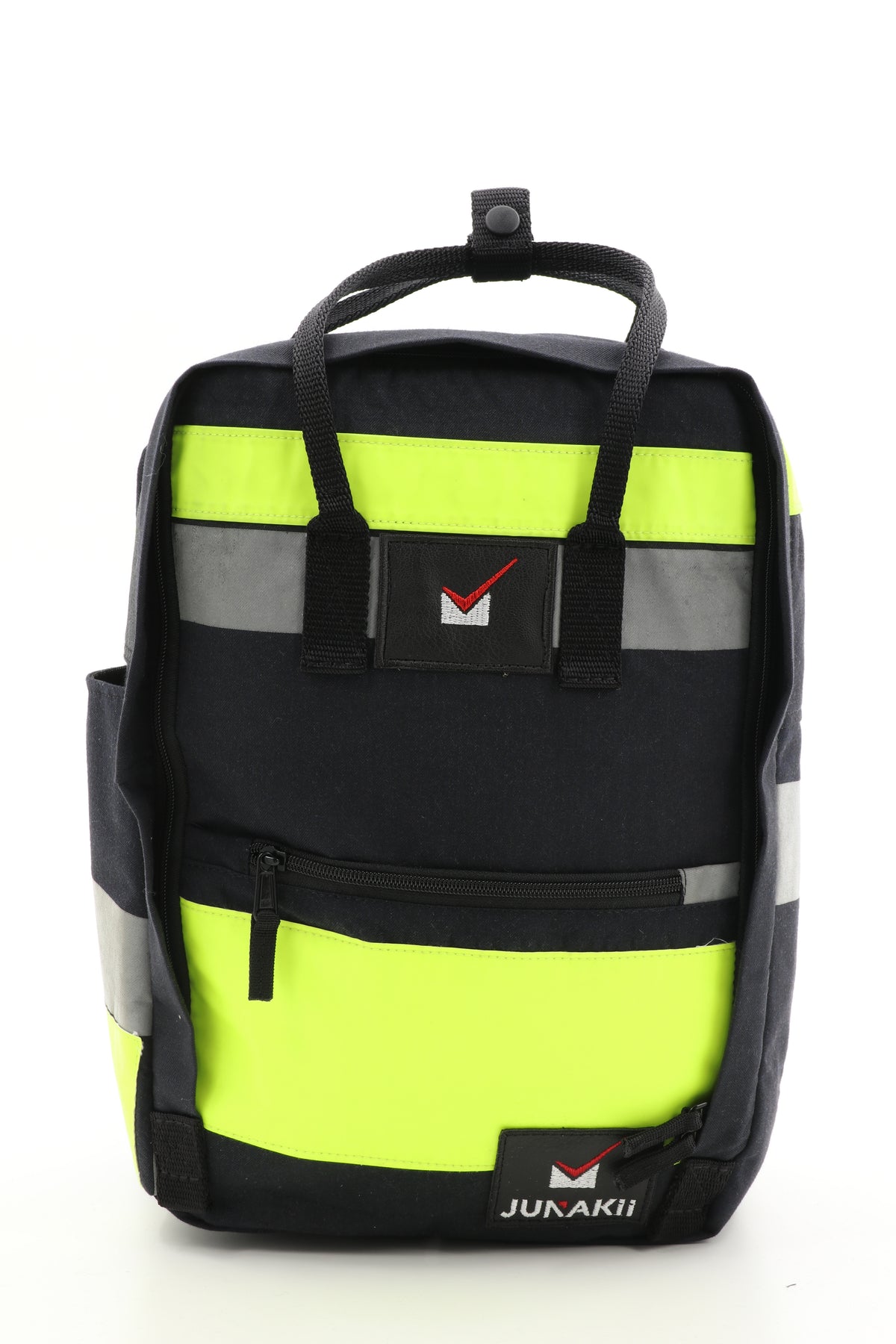 Laptop Rucksack schwarz gelb aus upgecycelter Feuerwehrkleidung 38x27x13cm