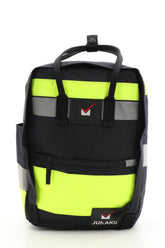 Laptop Rucksack schwarz gelb aus upgecycelter Feuerwehrkleidung 38x27x13cm
