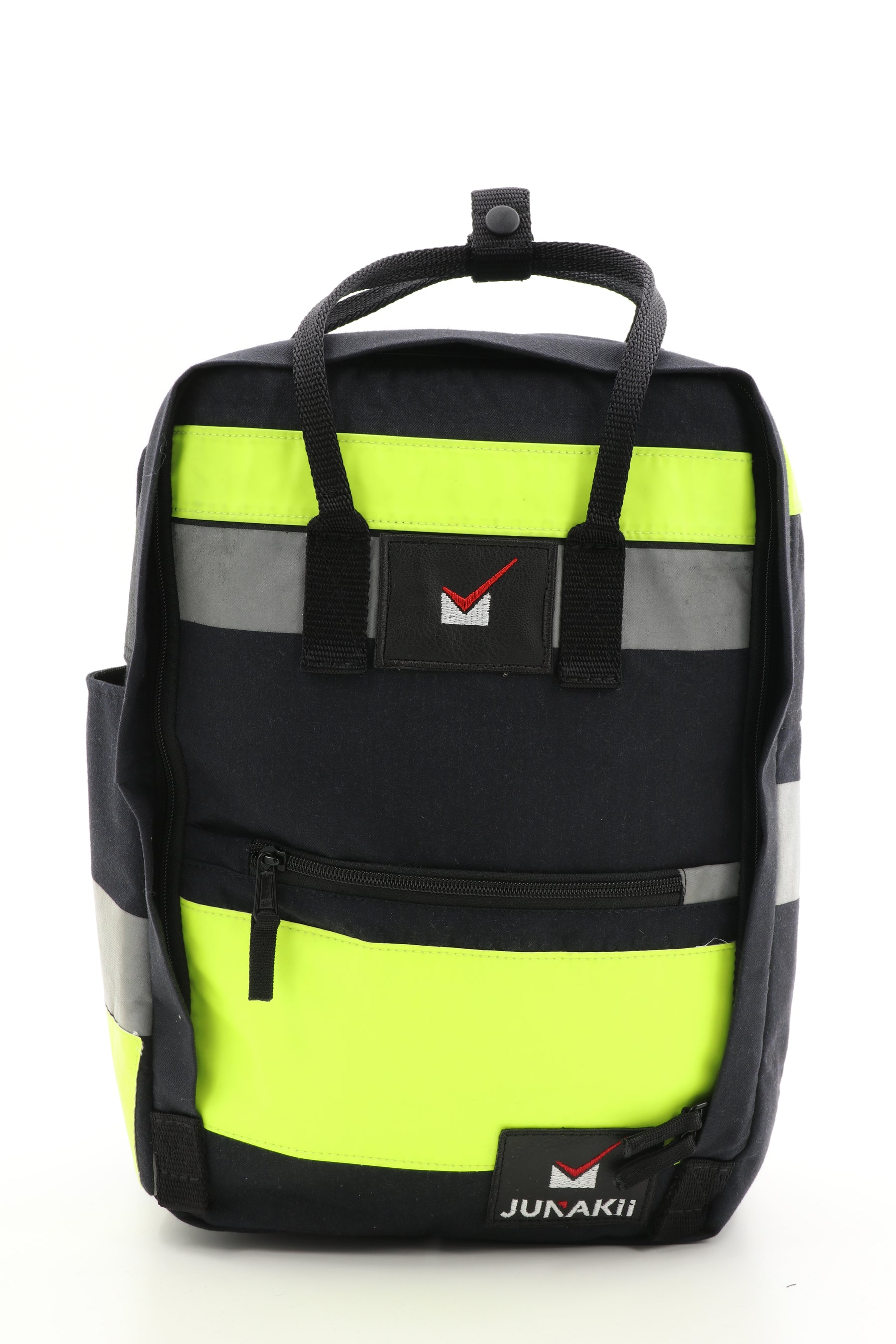 Laptop Rucksack schwarz gelb aus upgecycelter Feuerwehrkleidung 38x27x13cm