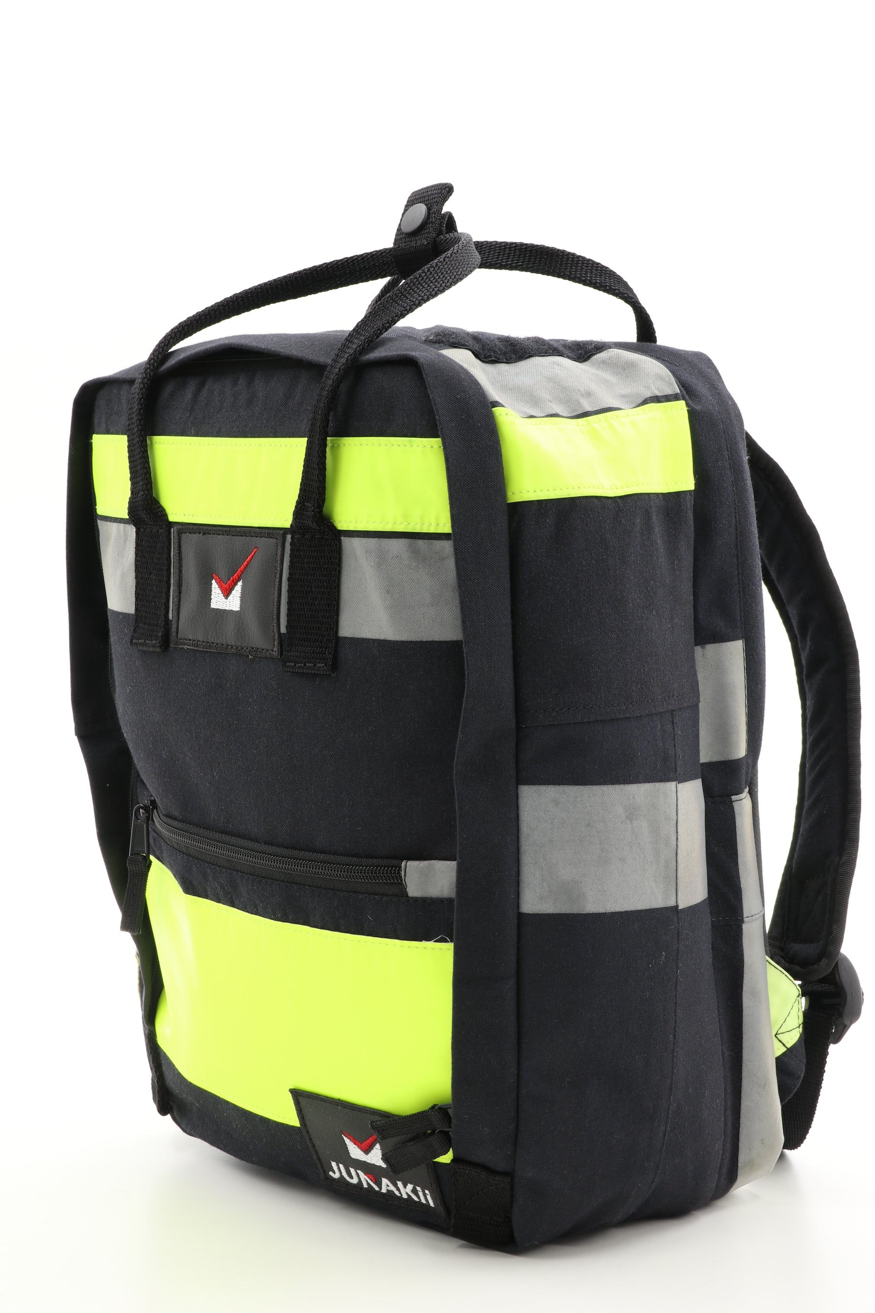 Laptop Rucksack schwarz gelb aus upgecycelter Feuerwehrkleidung 38x27x13cm